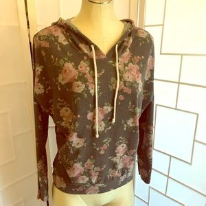 Grey floral rose pullover hoodie